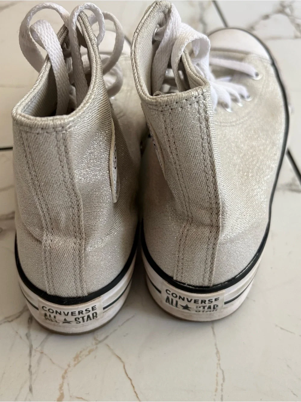 Converse Kids High Top Sneakers in Silver Glitter